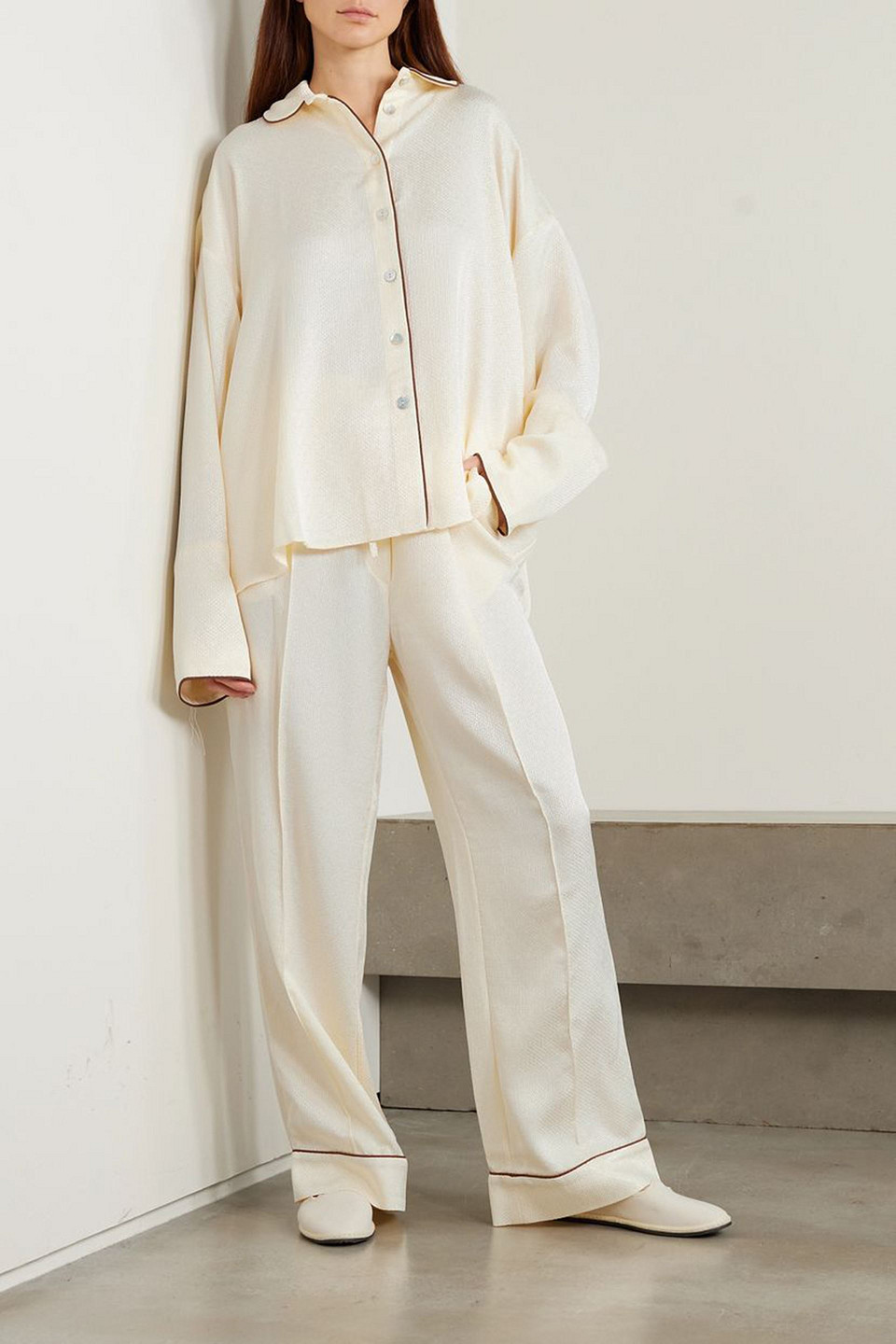  Sleeper - Pastelle Pyjama-oberteil Aus Glänzendem Jacquard - Weiß - Xxs/xs 