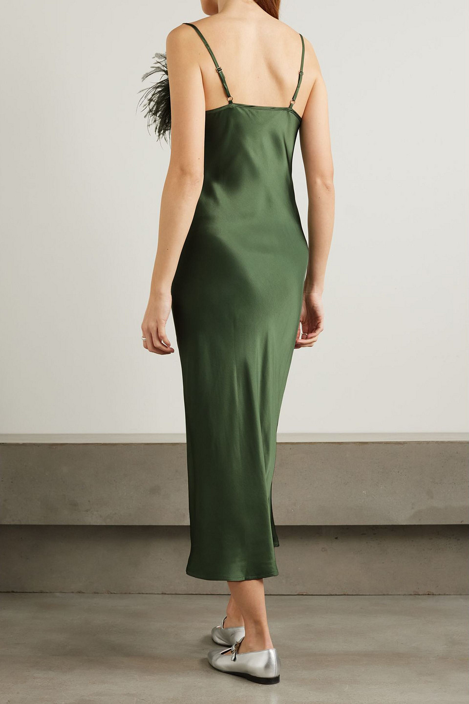 SLEEPER BOHEME FEATHER-TRIMMED LENZING™ ECOVERO™-SATIN MAXI DRESS