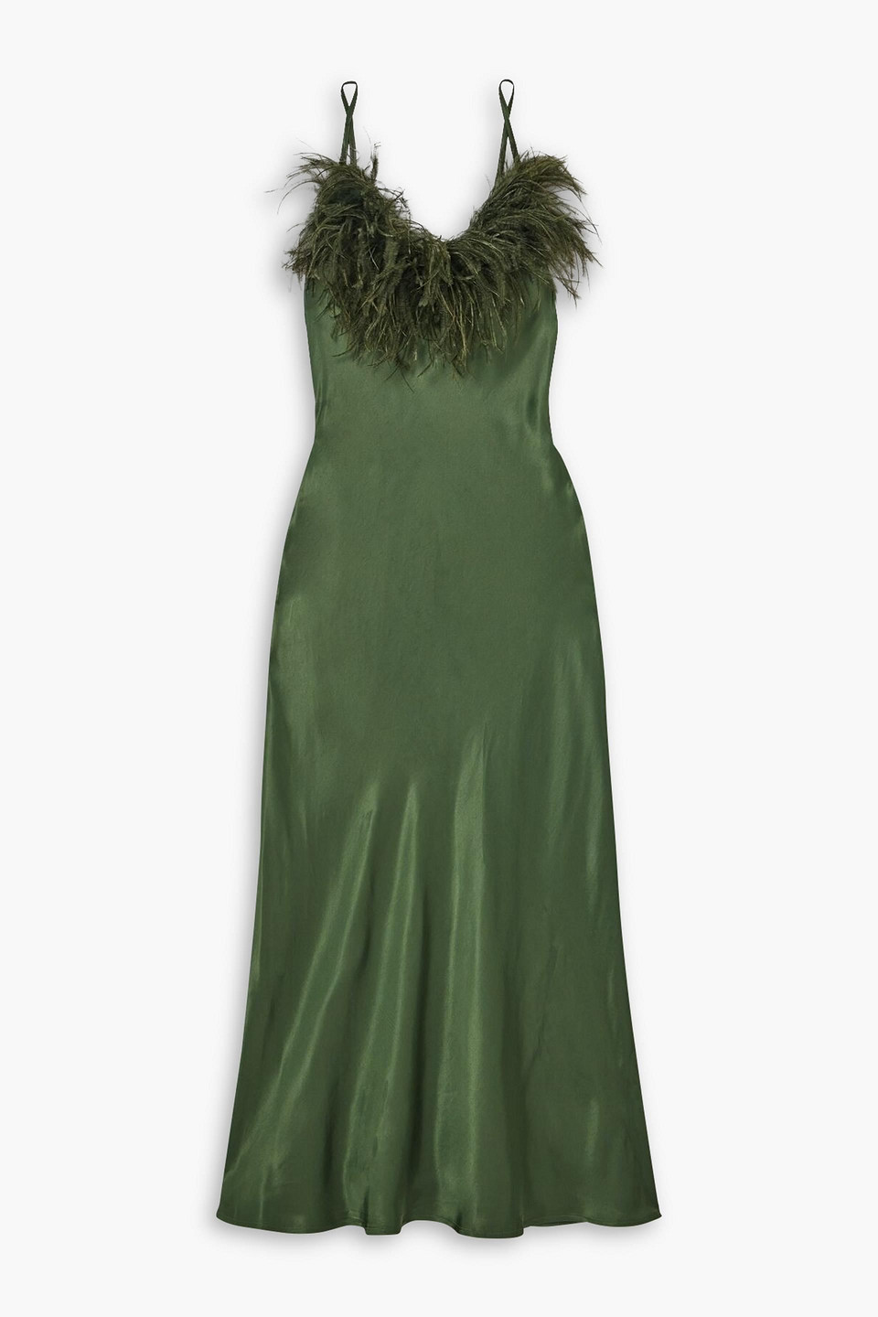 SLEEPER BOHEME FEATHER-TRIMMED LENZING™ ECOVERO™-SATIN MAXI DRESS