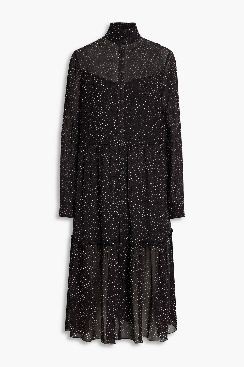 Rag & Bone Libby Tiered Polka-dot Chiffon Midi Dress In Black