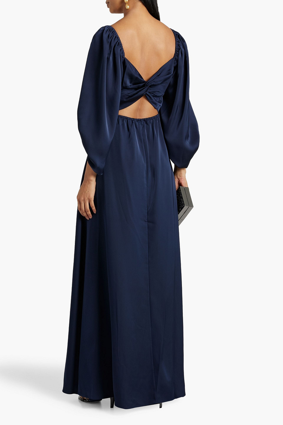 Shop Sachin & Babi Angelina Cutout Satin Gown In Navy