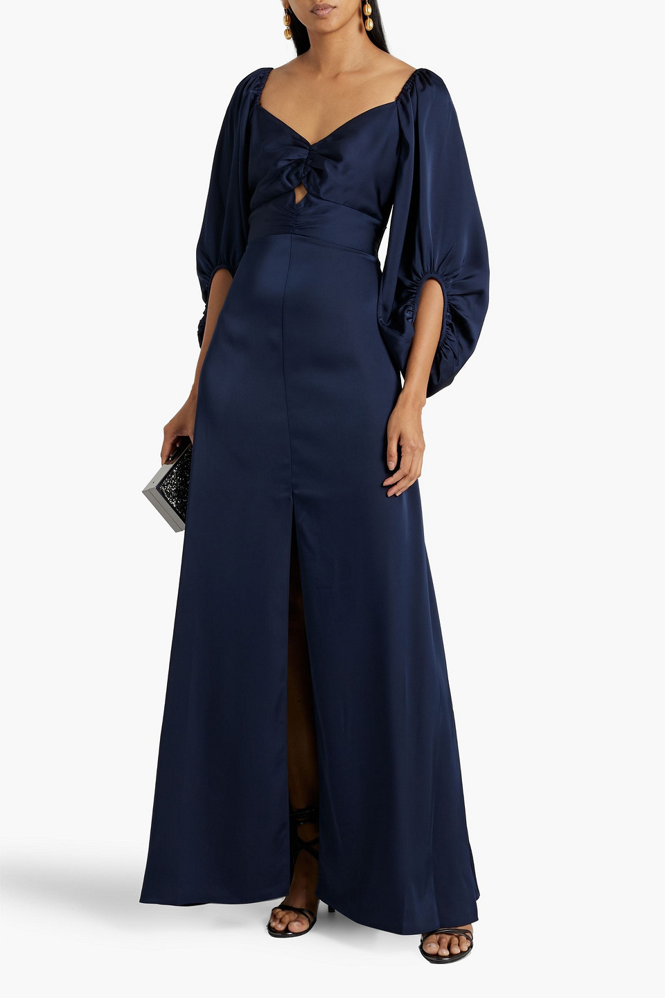 Shop Sachin & Babi Angelina Cutout Satin Gown In Navy