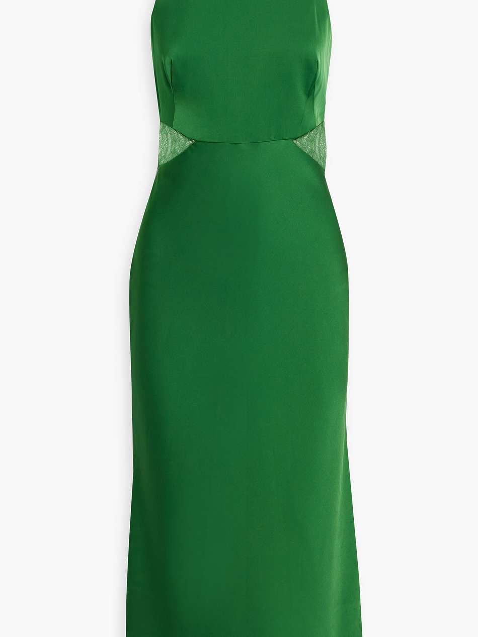 drew corded lace-paneled satin midi dress