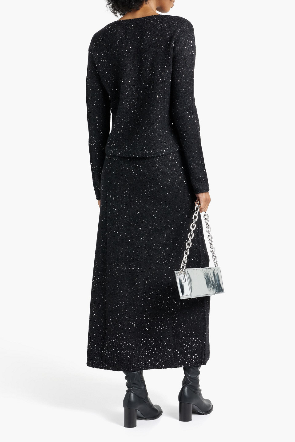 Atm Anthony Thomas Melillo Sequin-embellished Knitted Maxi Skirt In Black