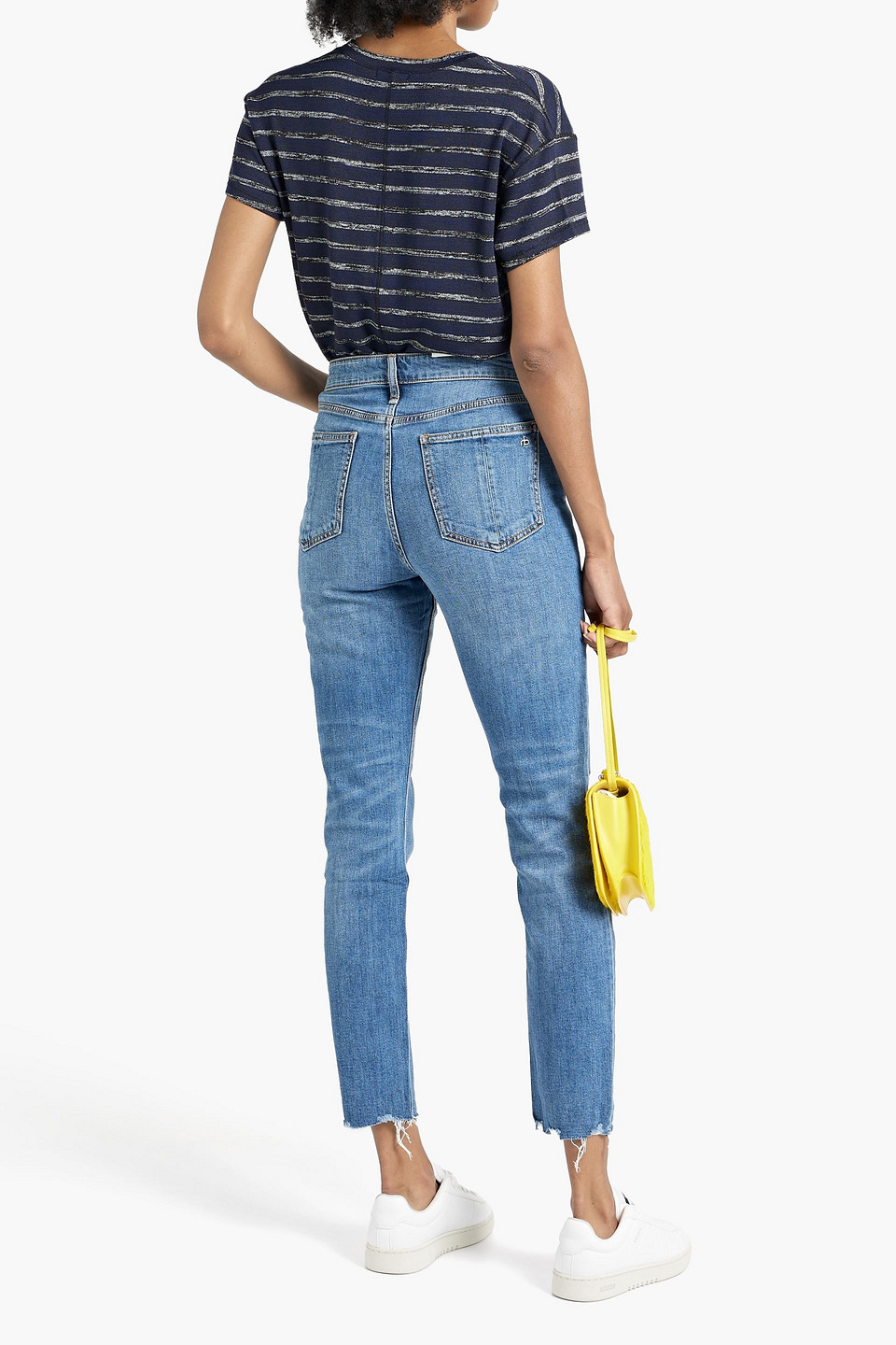 Shop Rag & Bone Nina Distressed High-rise Slim-leg Jeans In Mid Denim