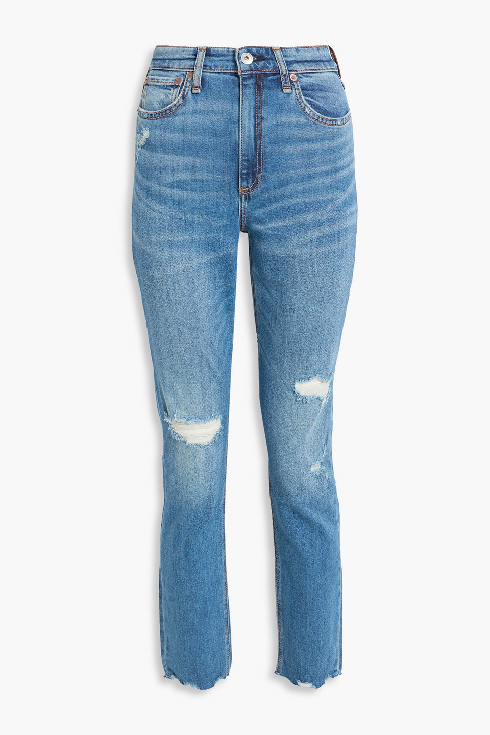 Rag & Bone Nina Distressed High-rise Slim-leg Jeans In Mid Denim