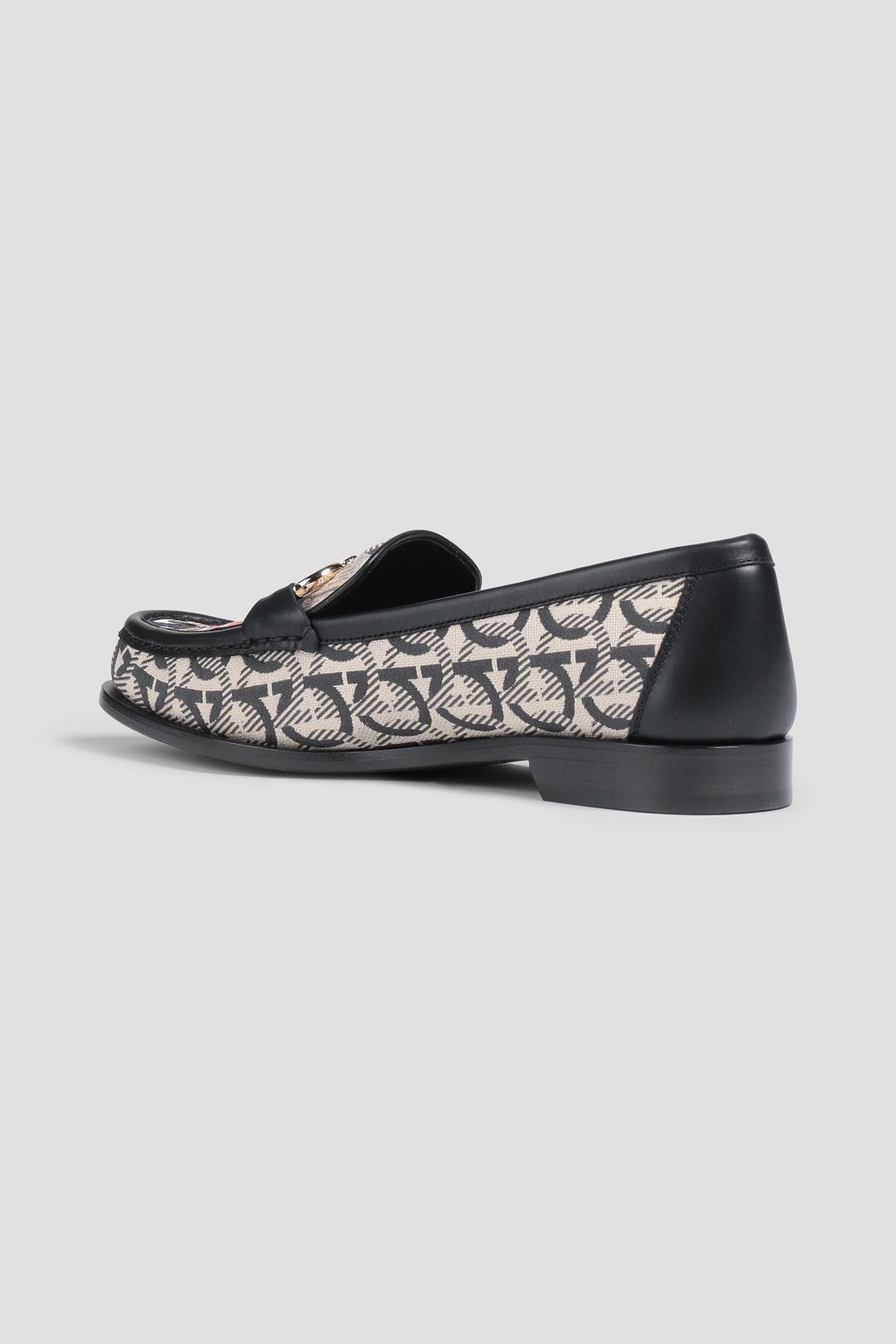 FERRAGAMO Leather-trimmed printed canvas loafers