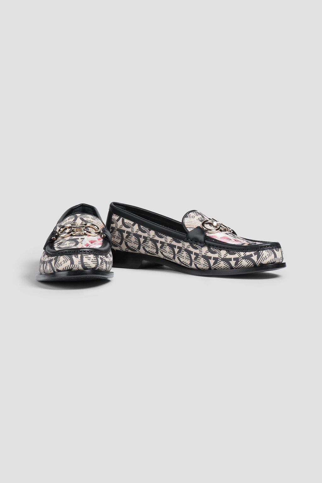 FERRAGAMO Leather-trimmed printed canvas loafers