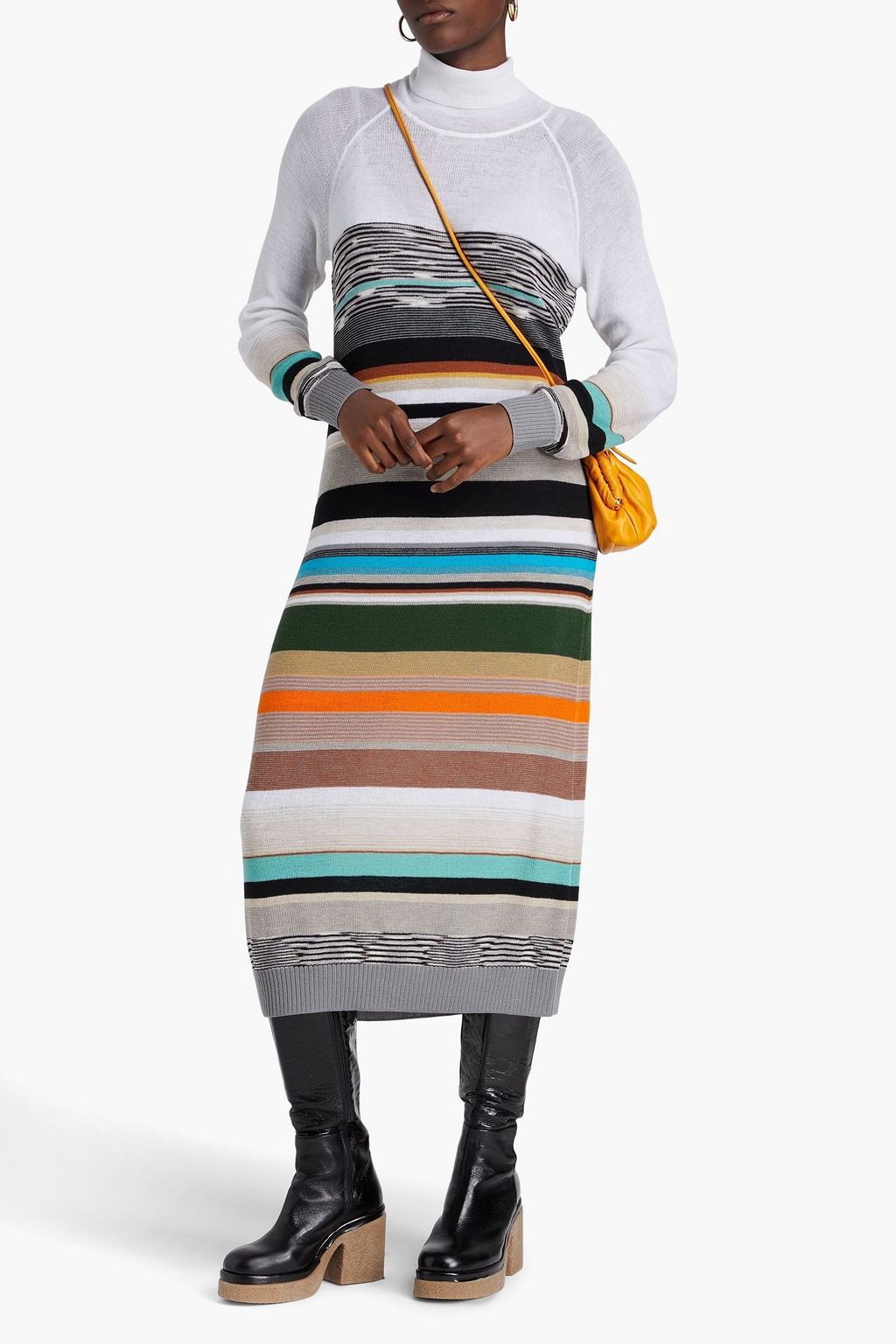 MISSONI Striped wool turtleneck midi dress