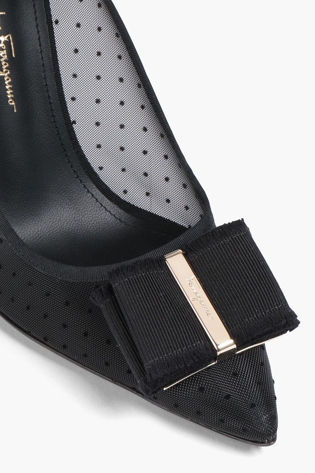 FERRAGAMO Bow-embellished polka-dot mesh pumps