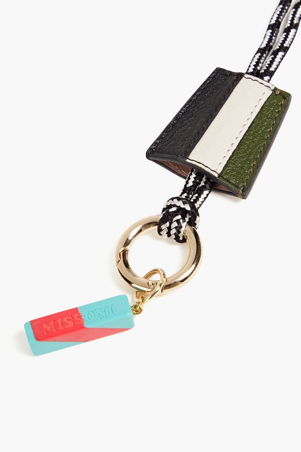 MISSONI Gold-tone textured-leather and cord keychain