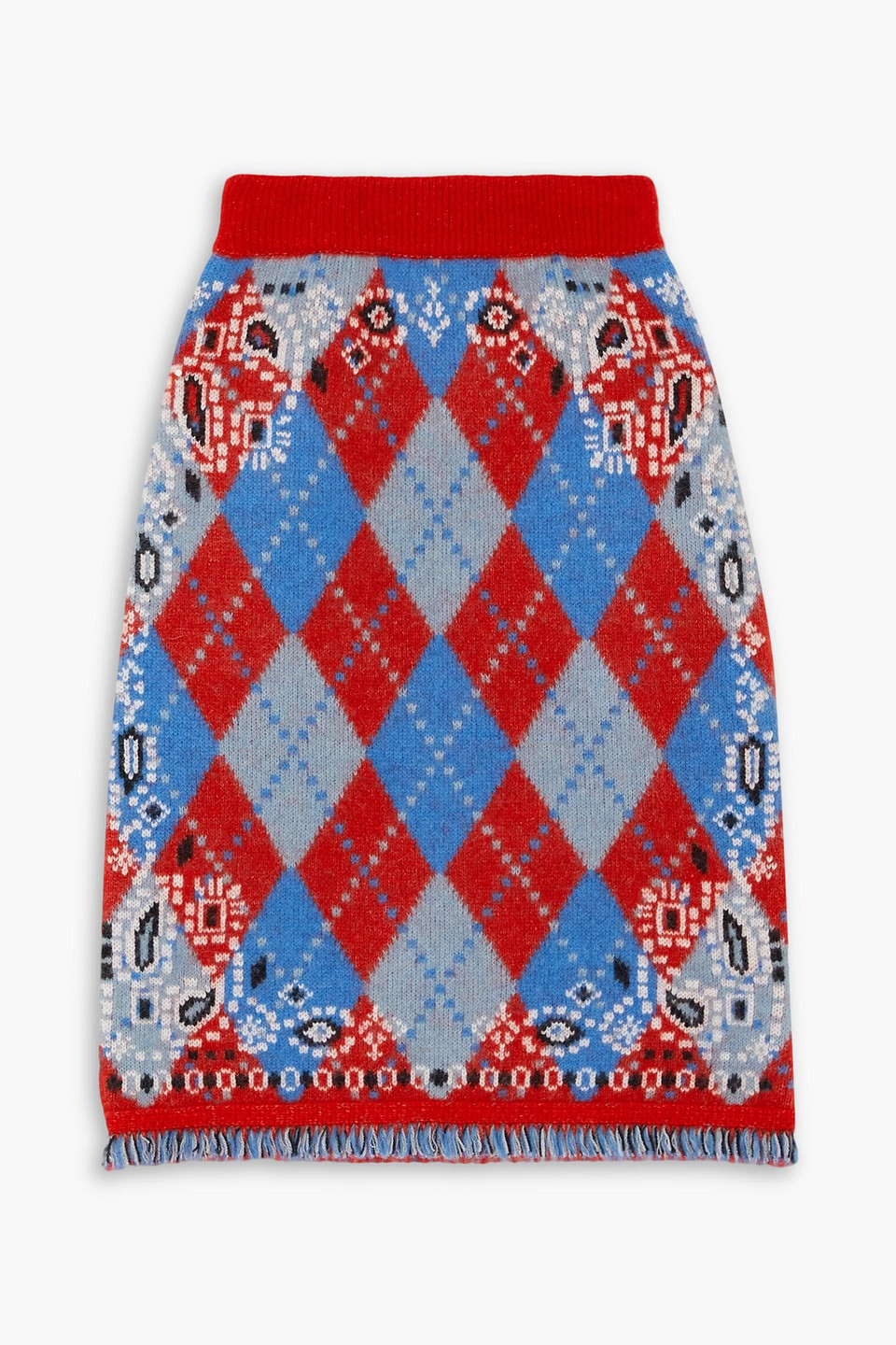 Shop Alanui Bandana Fringed Jacquard-knit Mini Skirt In Red