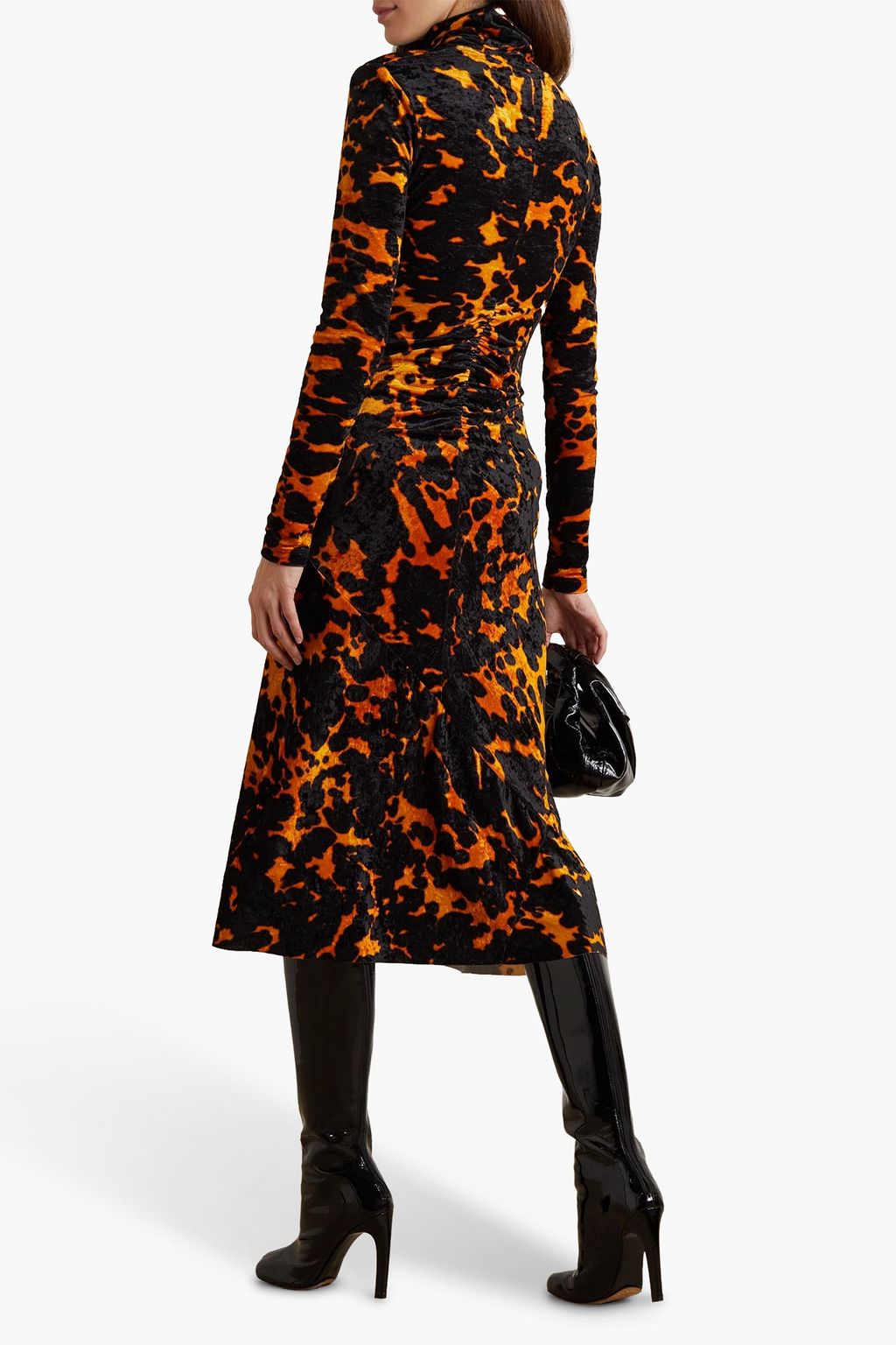 DRIES VAN NOTEN Printed chenille turtleneck midi dress