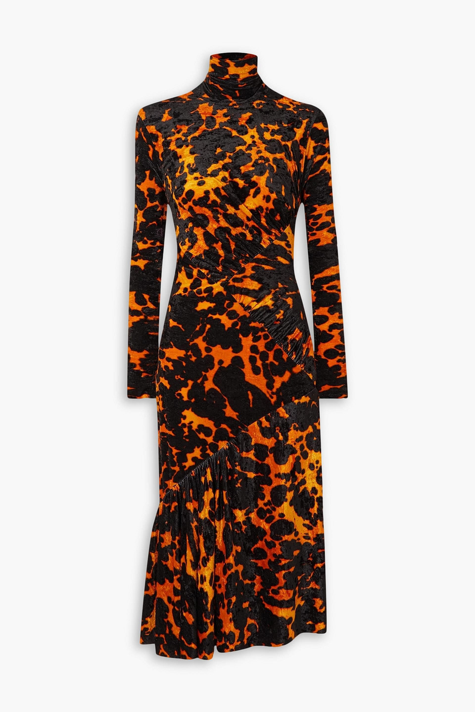 DRIES VAN NOTEN PRINTED CHENILLE TURTLENECK MIDI DRESS
