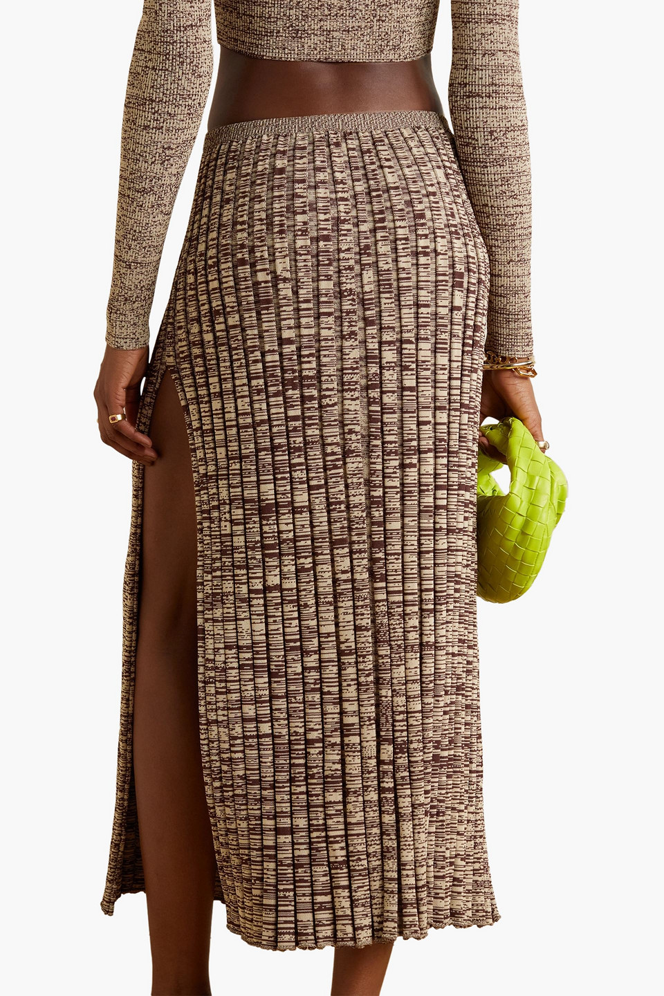 Christopher Esber Space-dyed Ribbed-knit Midi Skirt In Chocolate