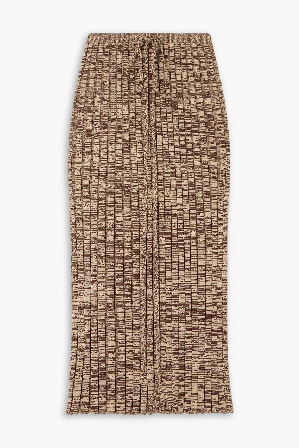 Christopher Esber Space-dyed Ribbed-knit Midi Skirt In Chocolate