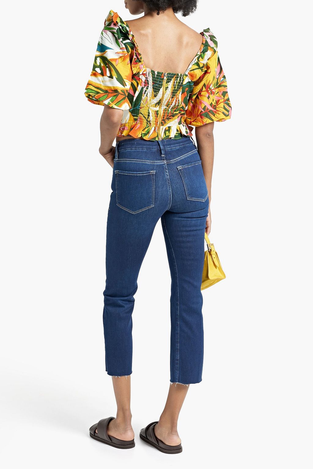 WALTER BAKER Alyssa ruffled printed slub cotton top