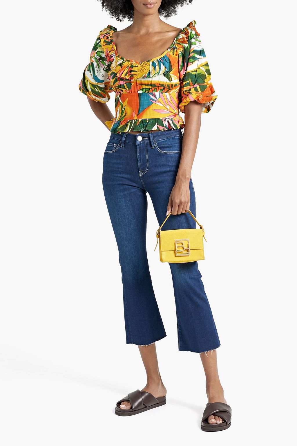 WALTER BAKER Alyssa ruffled printed slub cotton top