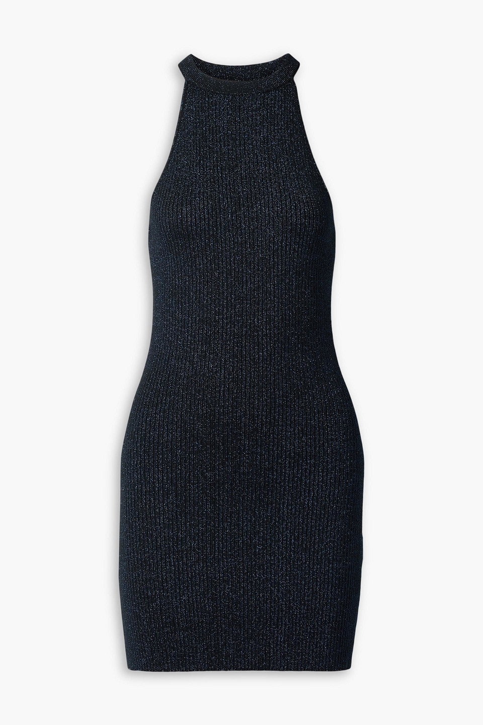 Christopher Kane Metallic Ribbed-knit Mini Dress In Midnight Blue