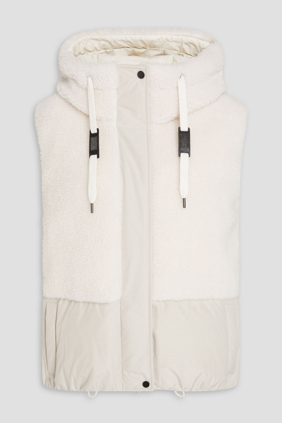 Brunello Cucinelli Shell-paneled Faux Shearling Hooded Down Vest In Ecru