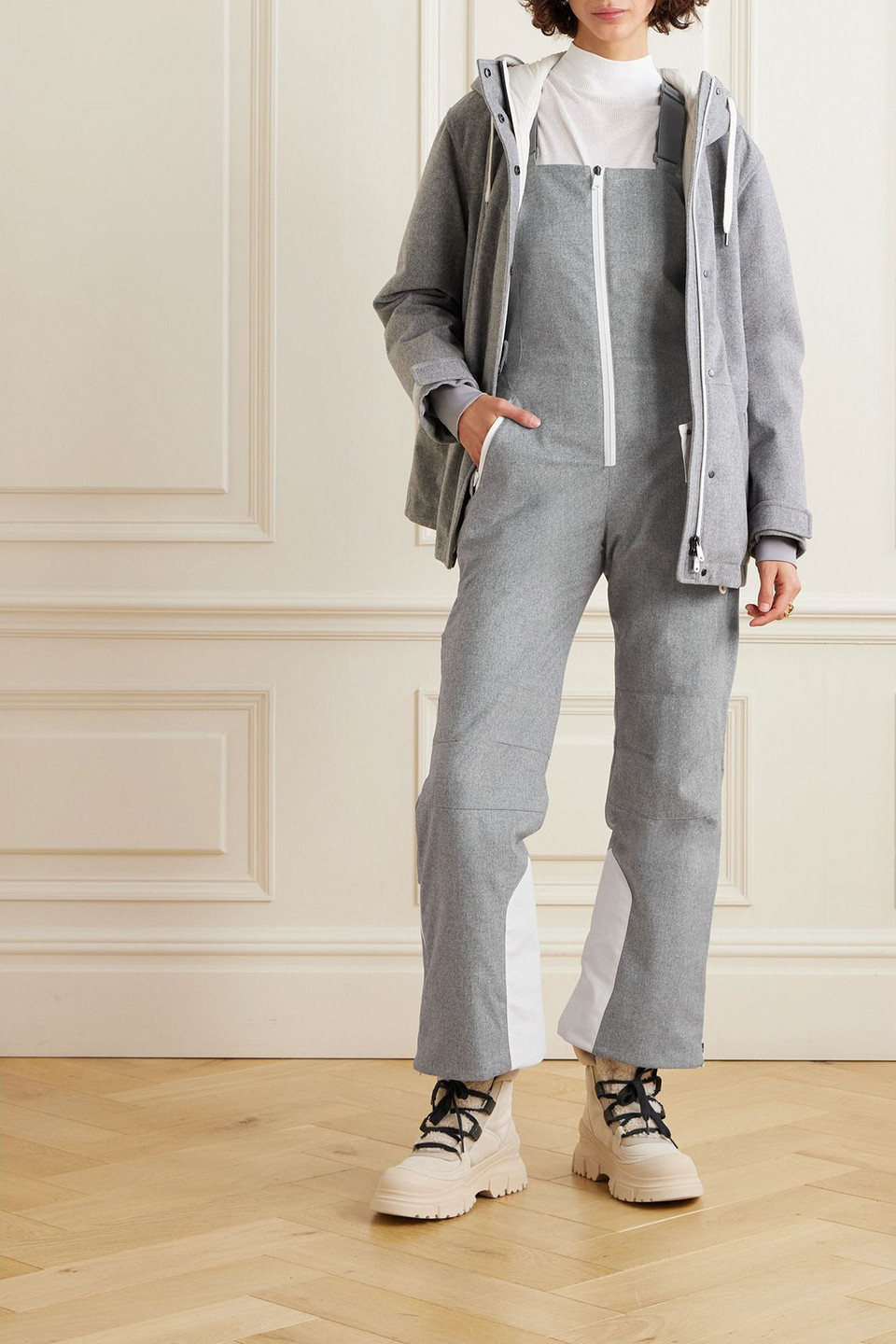 Brunello Cucinelli Shell-trimmed Wool Ski Salopettes In Gray