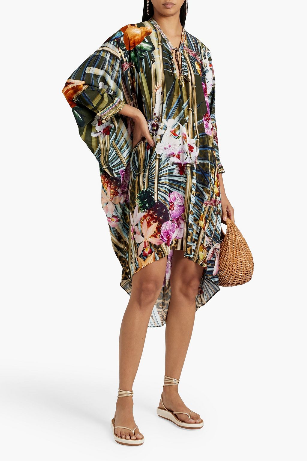 CAMILLA Crystal-embellished printed silk-chiffon kaftan