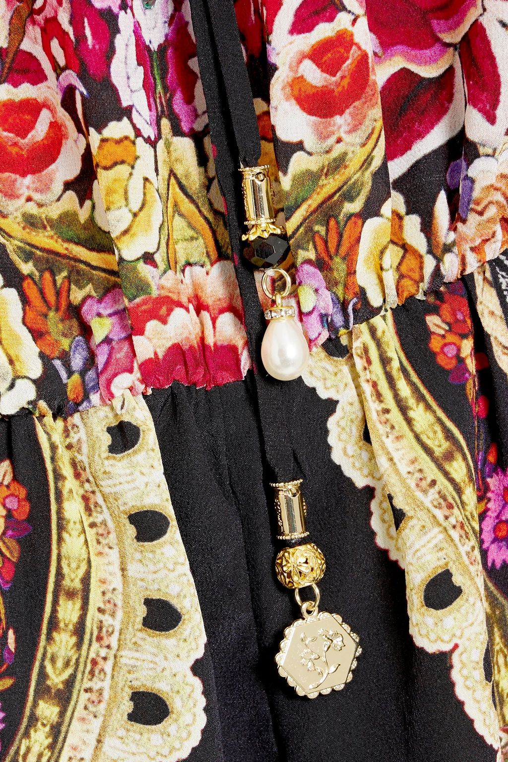 CAMILLA Off-the-shoulder embellished printed silk-chiffon playsuit