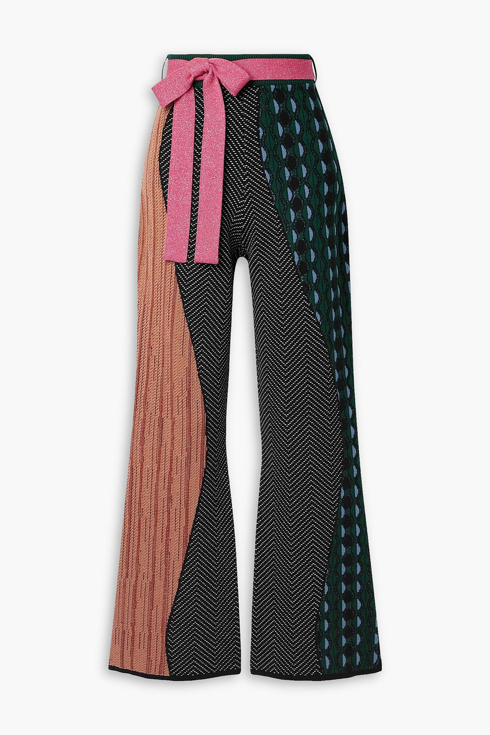 AHLUWALIA Patchwork-effect jacquard-knit merino wool wide-leg pants