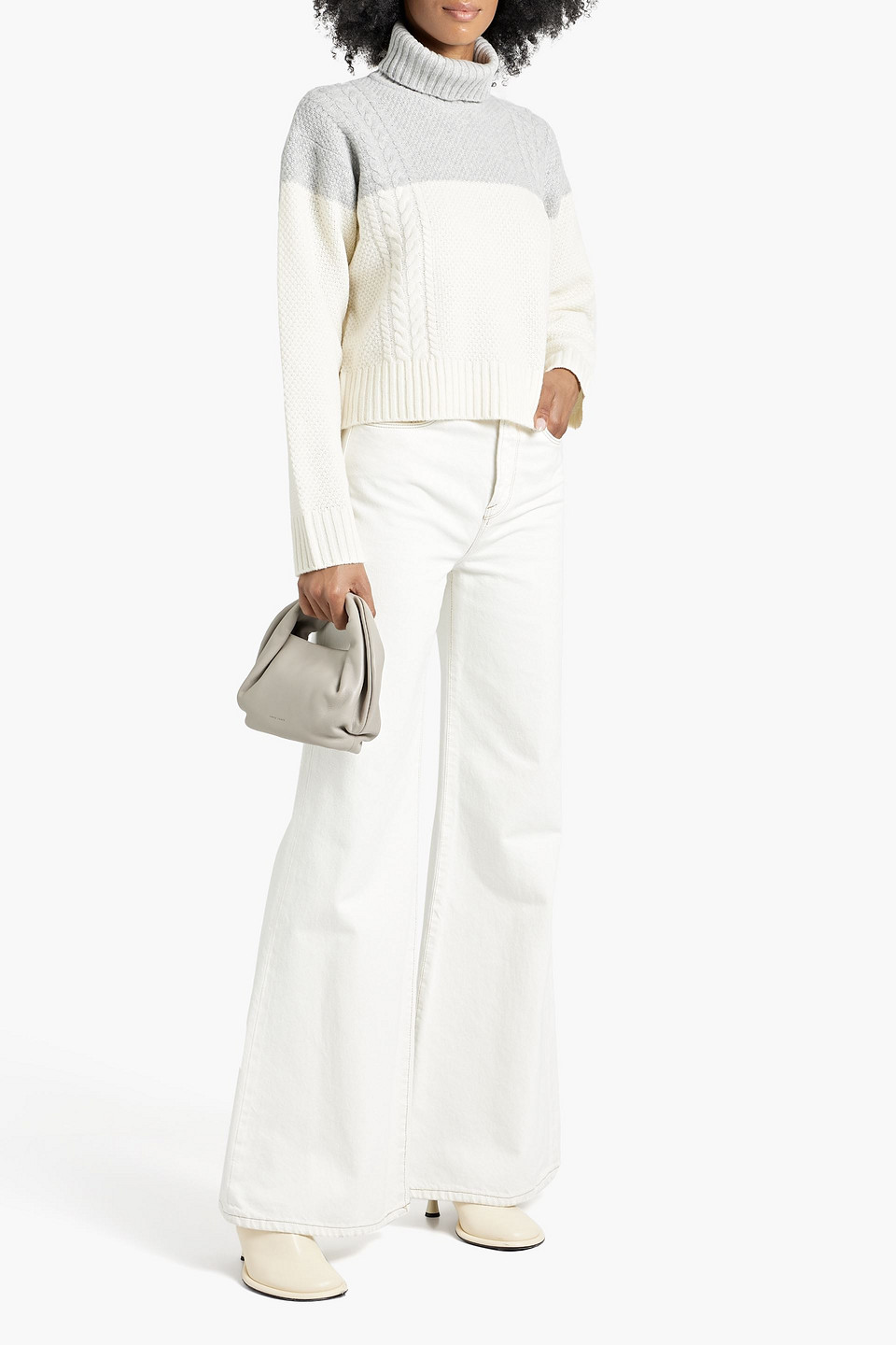 Atm Anthony Thomas Melillo Colorblock Merino Wool Turtleneck Sweater In Gray