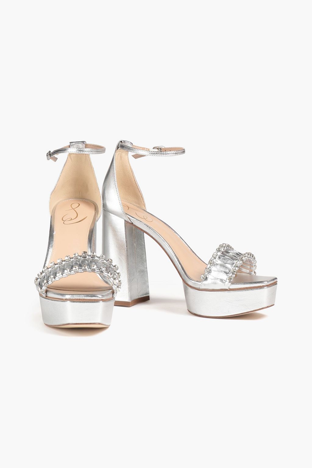 SAM EDELMAN صندل بنعل سميك من الجلد بلون معدني مزيّن بالكريستال