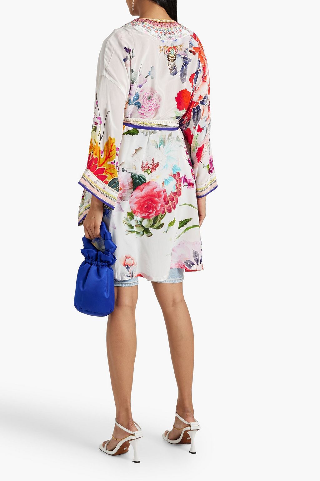 CAMILLA Embellished printed silk crepe de chine kimono
