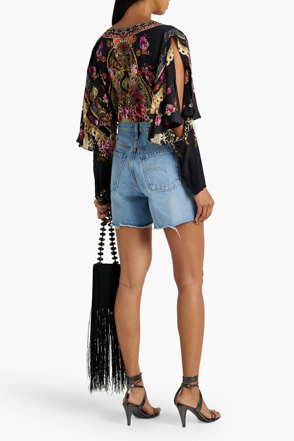 CAMILLA Embellished printed silk crepe de chine blouse
