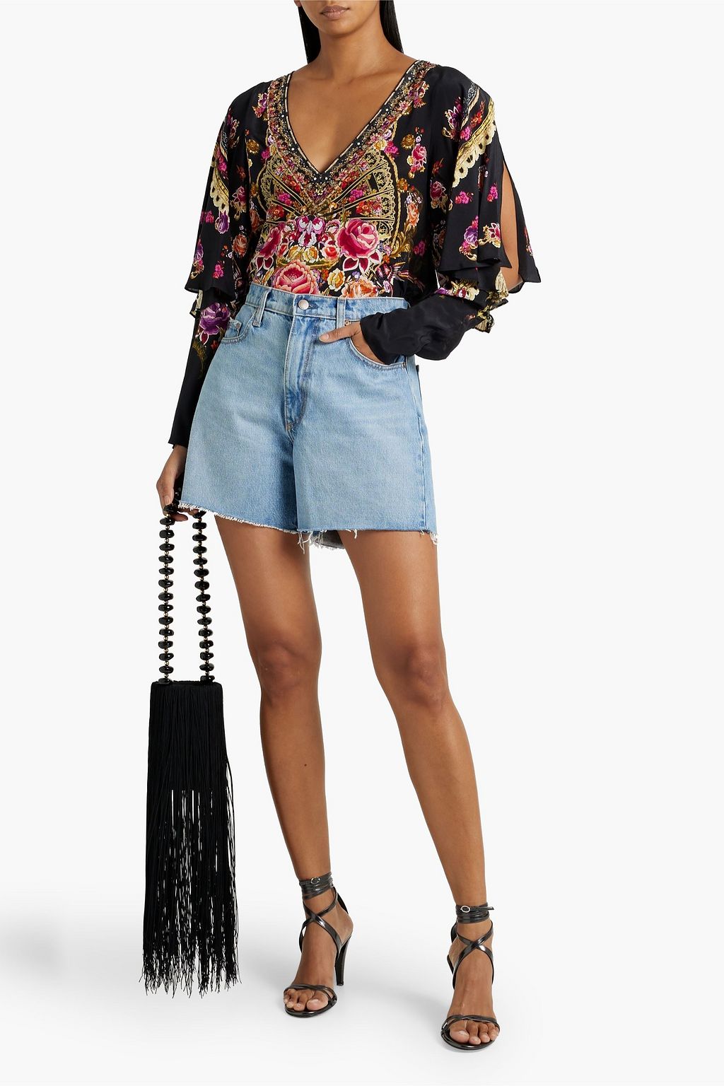 CAMILLA Embellished printed silk crepe de chine blouse