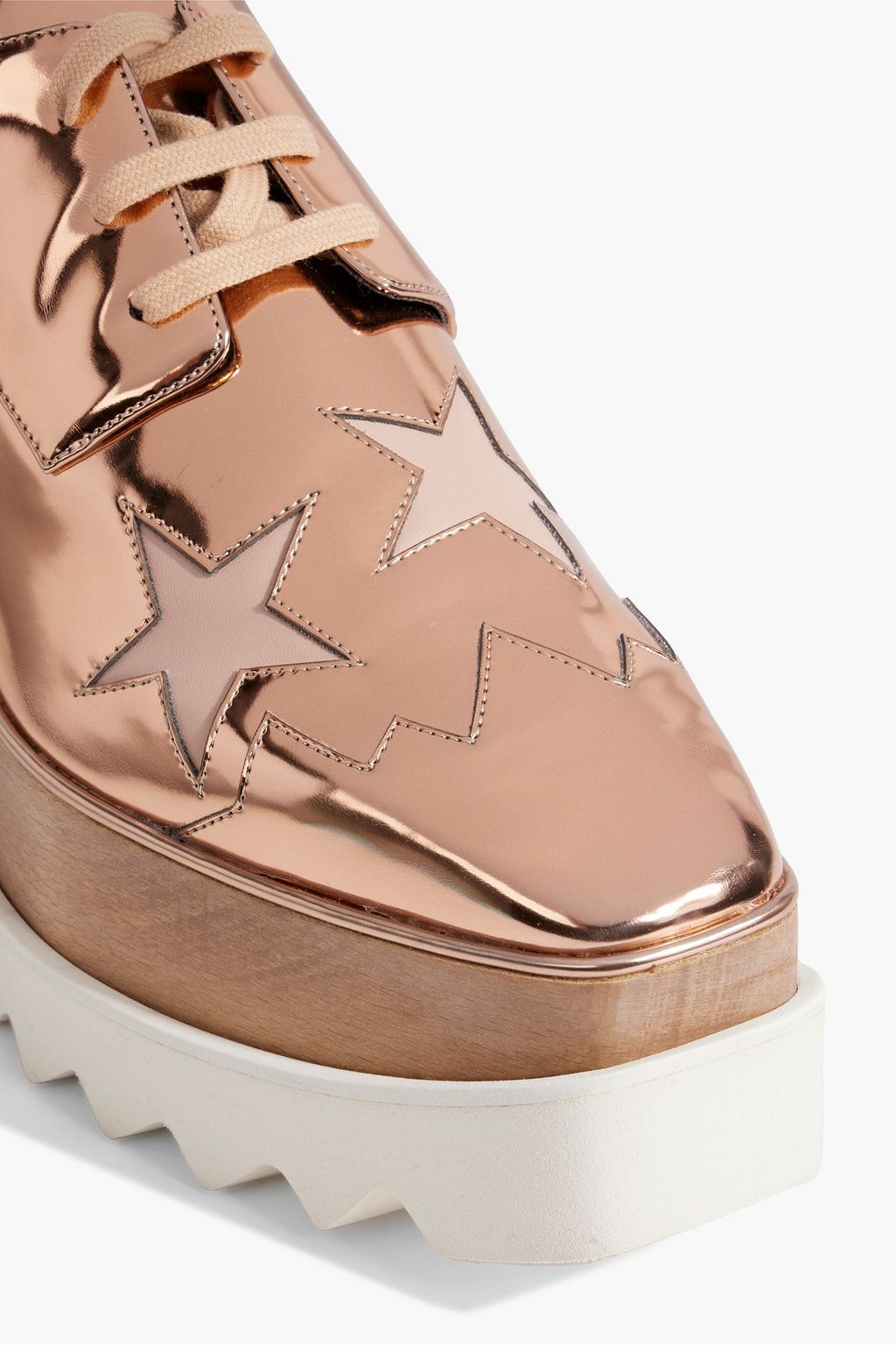 STELLA MCCARTNEY Elyse metallic laser-cut faux patent leather platform brogues