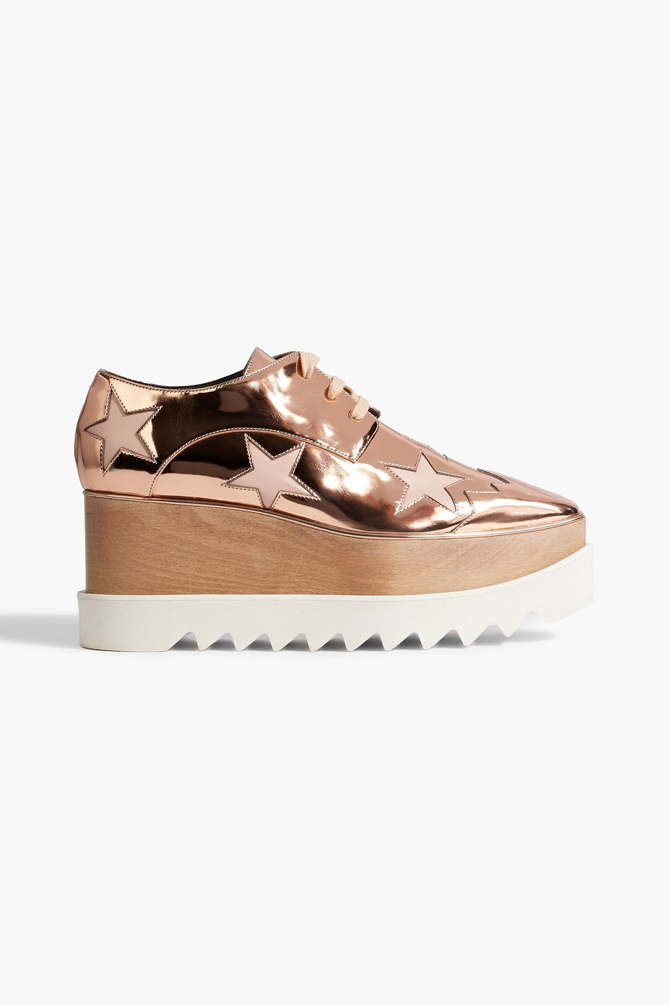 Stella Mccartney Elyse Brogues Aus Lasergeschnittenem Kunstlackleder In Metallic-optik Mit Plateau In Rose Gold