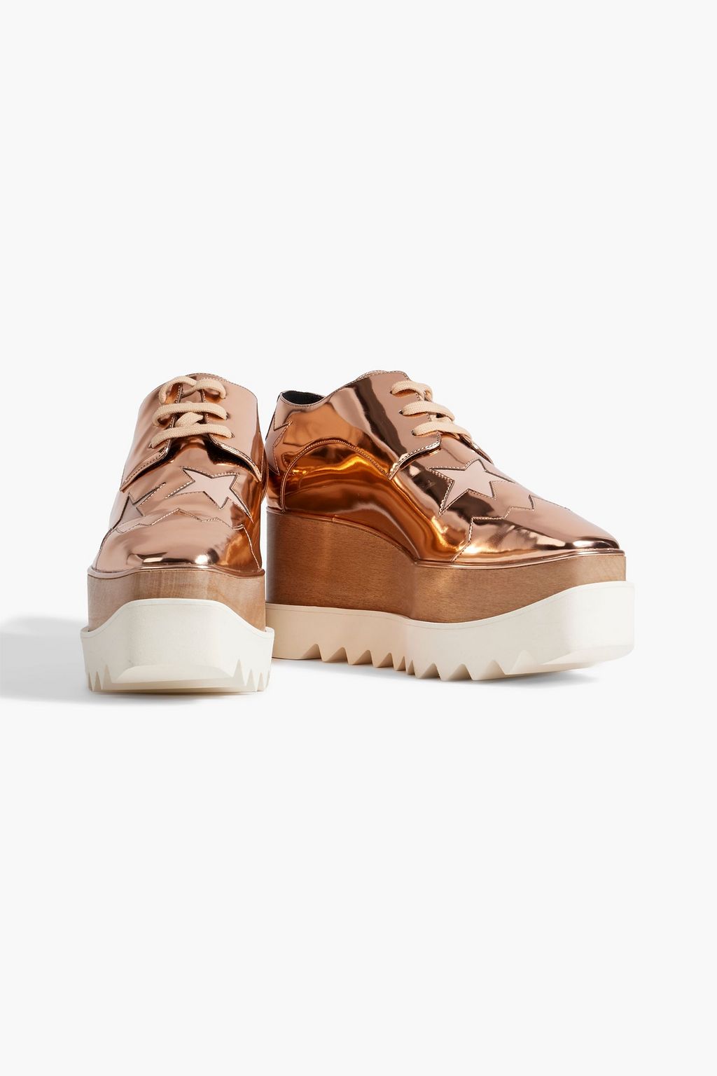 STELLA MCCARTNEY Elyse metallic laser-cut faux patent leather platform brogues