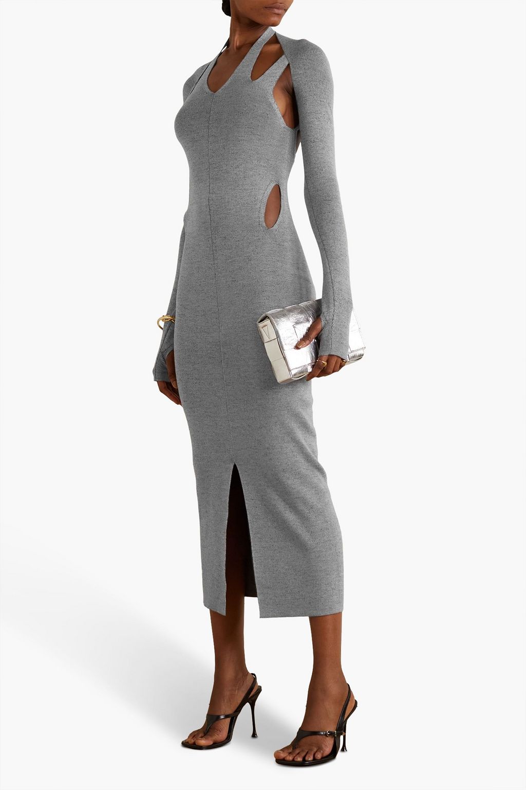 DION LEE فستان متوسط الطول وسترة قصيرة من مزيج صوف مارينو مزين بفتحات