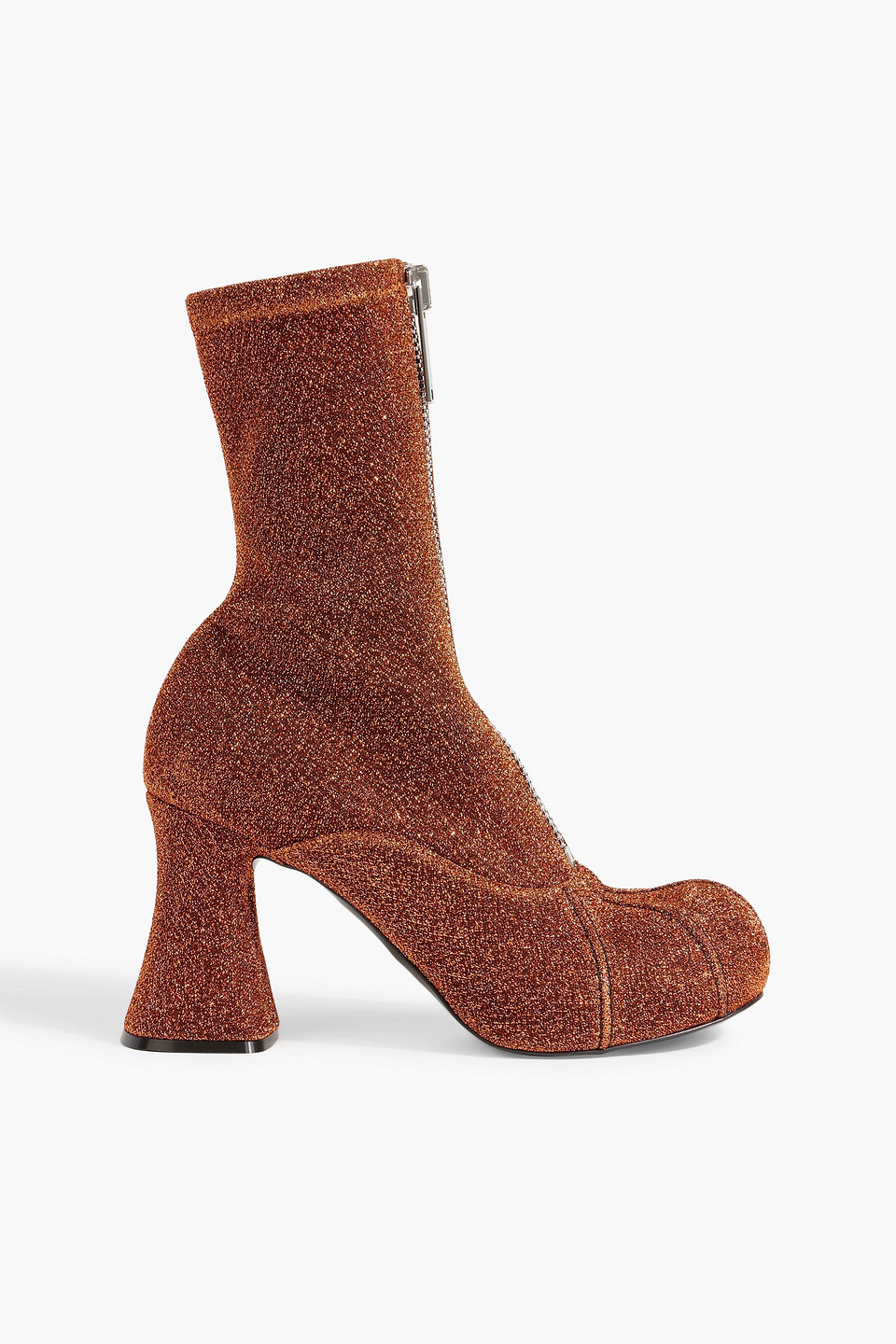 Shop Stella Mccartney Groove Metallic Stretch-knit Ankle Boots In Brown