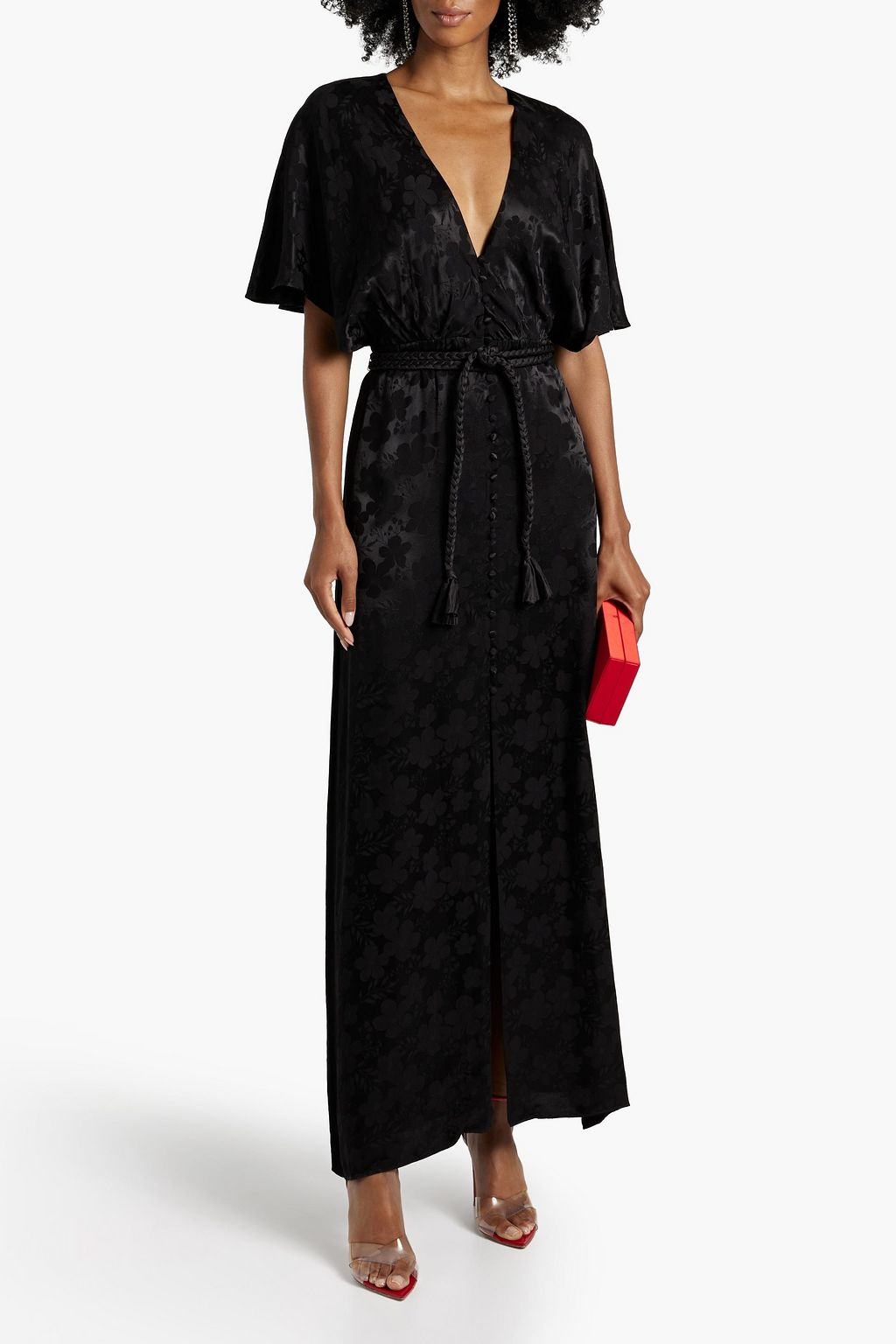 ALICE + OLIVIA فستان طويل من ساتان بحبكة الجاكار