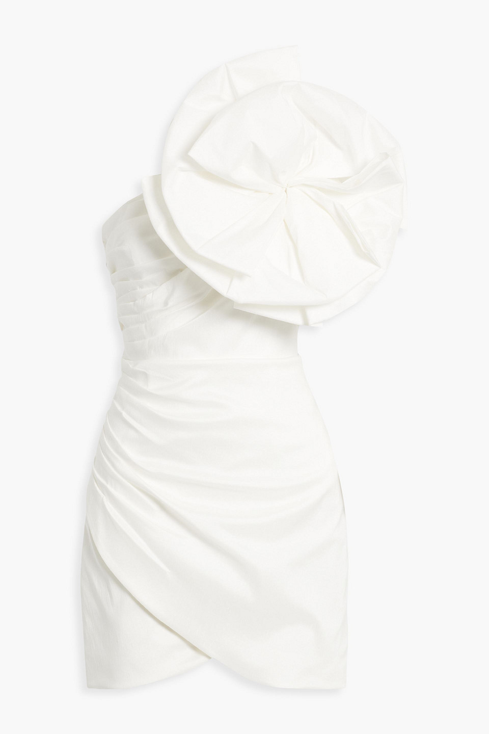 Evana one-shoulder appliquéd shantung mini dress