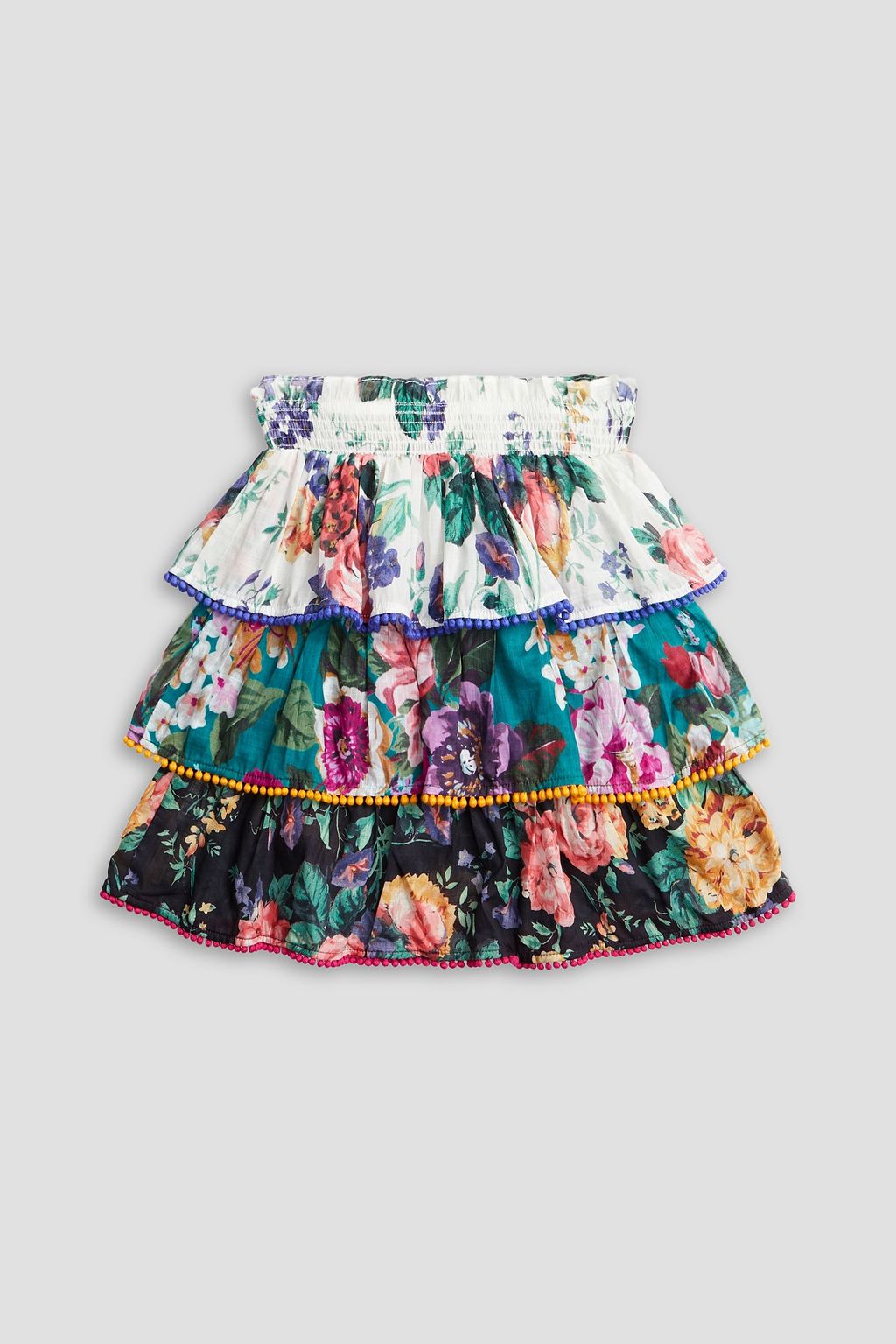 ZIMMERMANN Tiered floral-print cotton-voile skirt