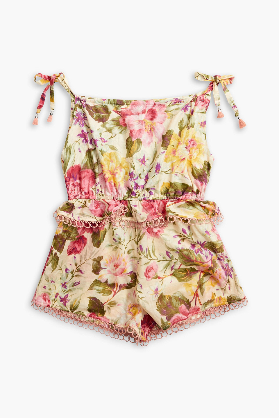 Zimmermann Kids Honour Ruffled Floral-print Cotton Playsuit In Pink