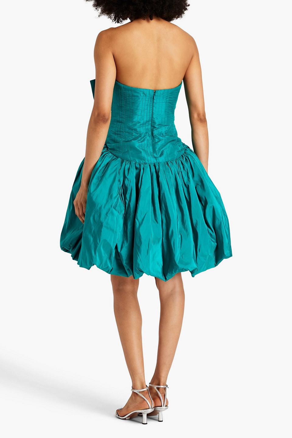 Shop Oscar De La Renta Strapless Bow-embellished Silk-taffeta Mini Dress In Teal