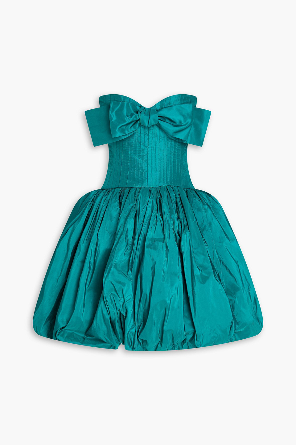 Oscar De La Renta Strapless Bow-embellished Silk-taffeta Mini Dress In Teal