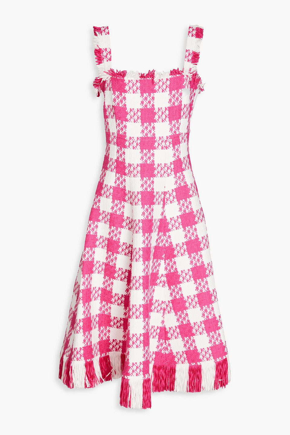 Oscar De La Renta Checked Cotton-blend Tweed Midi Dress In Pink