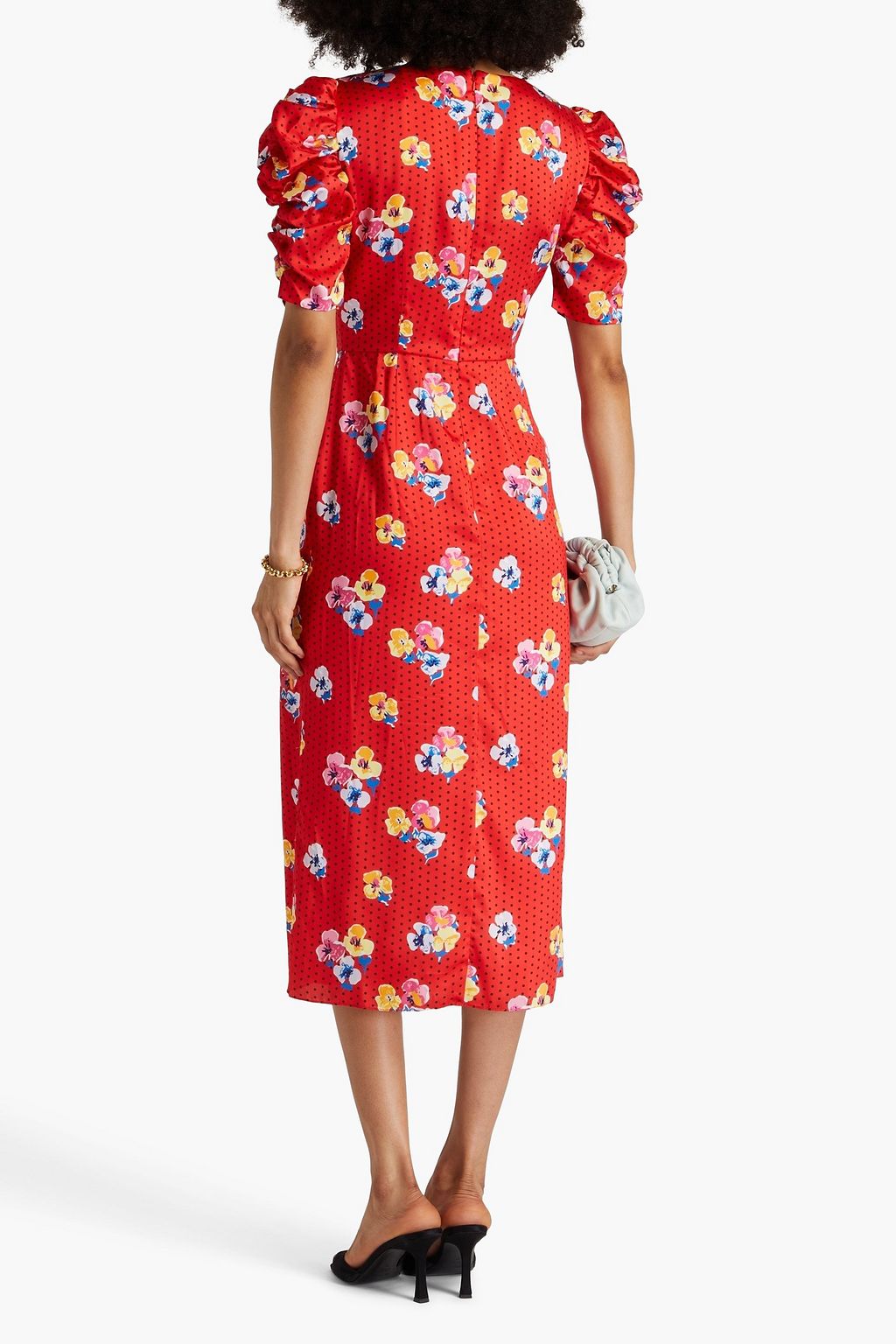 CAROLINA HERRERA ツイル ラップ風ミディワンピース ルーシュ&プリント入り