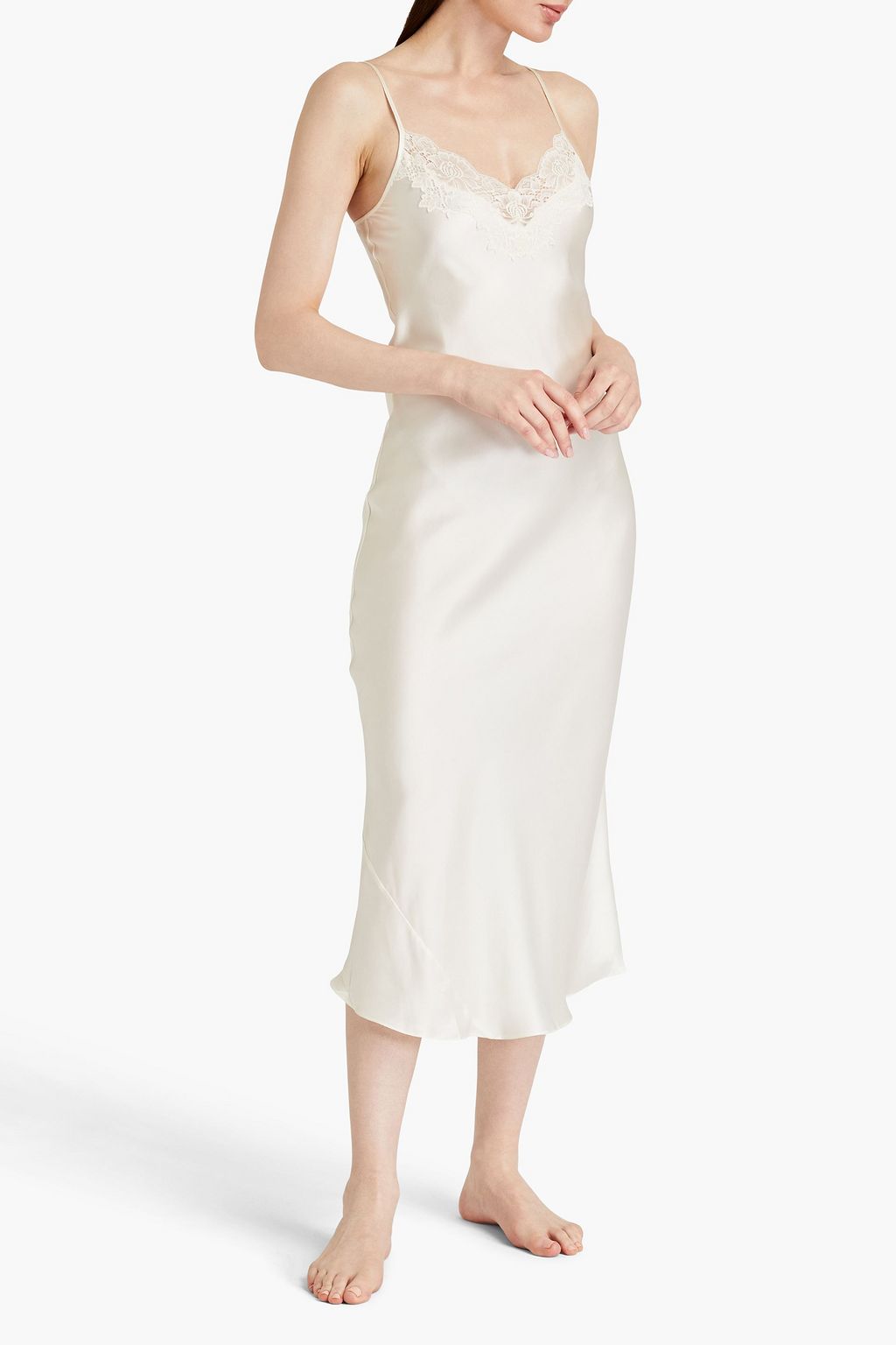 GINIA Lace-trimmed silk-satin nightdress