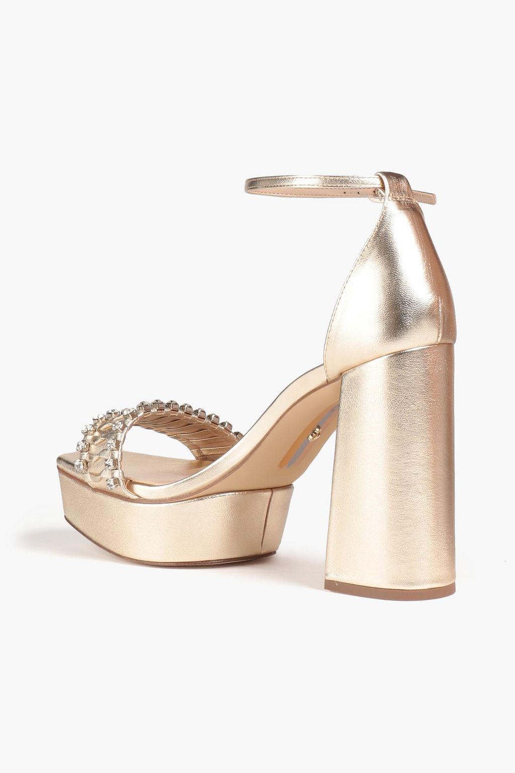 SAM EDELMAN صندل بنعل سميك من الجلد بلون معدني مزيّن بالكريستال