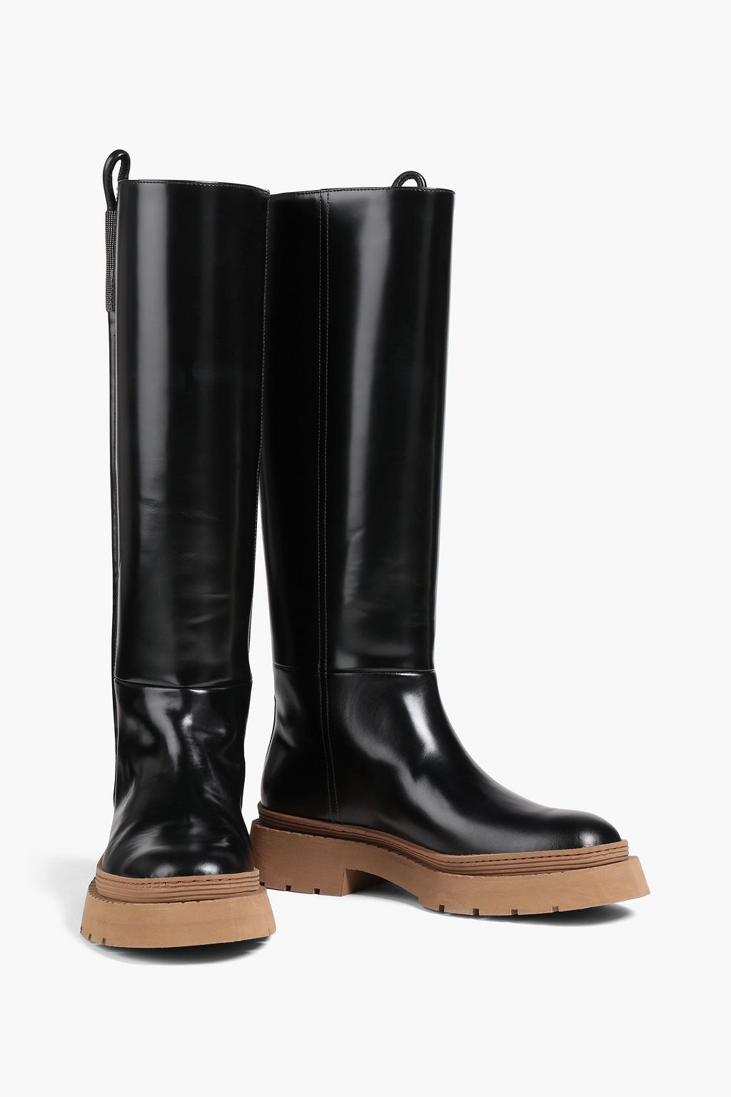 BRUNELLO CUCINELLI レザー ロングブーツ ビーズ付き