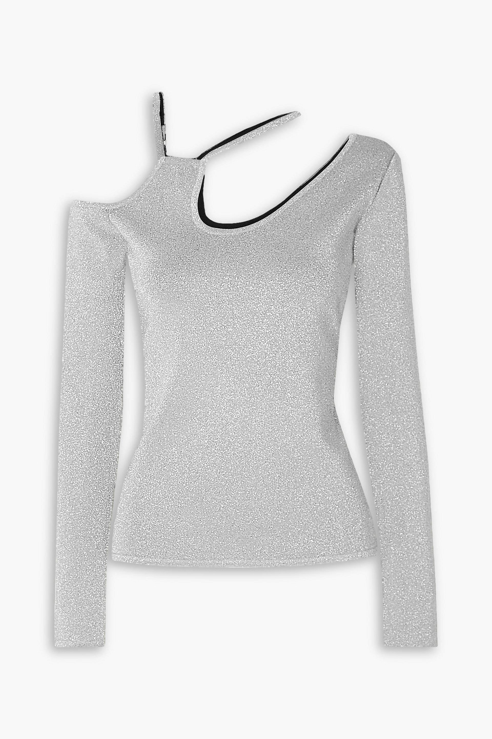 Jw Anderson Cutout Metallic Stretch-knit Top In Silver